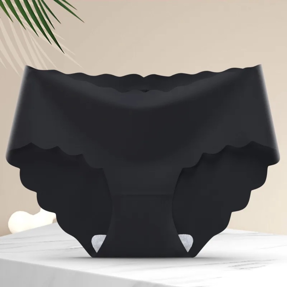 3/$35 Black Seamless Scalloped Panties Underwear Briefs Mid Waist Women